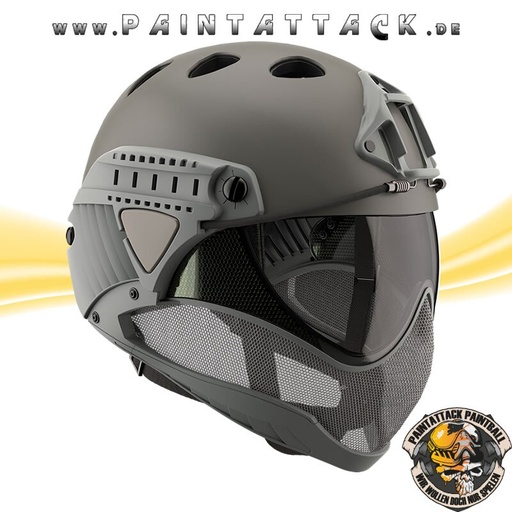 [6336] Taktischer Helm mit Thermalglas und Mesh Gitterschutz für Paintball und Airsoft grau