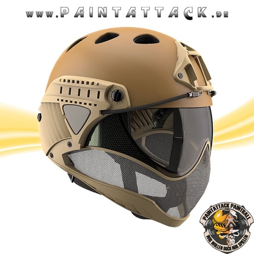 [5935] Warq - Taktischer Helm mit Thermalglas und Mesh Gitterschutz für Paintball und Airsoft tan